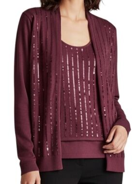 ♥️ Michael Kors Burgundy Sequin Cardigan and Tank L  & XL